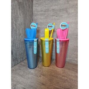 PEEPS Tumbler Lot Of 3 Easter Bunny Double Wall 24.5 FL OZ W/ Straws NWT NEW